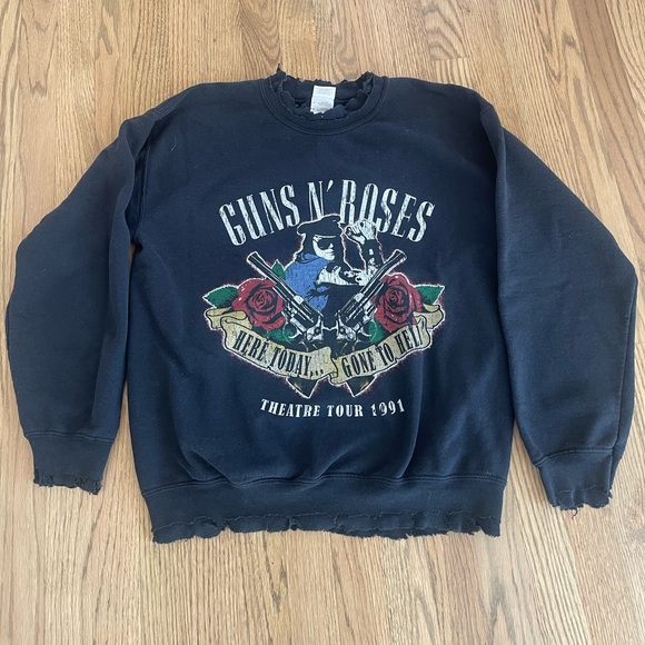 Urban Outfitters Tops - Urban Outfitters Distressed Guns N Roses Theater Tour 1991 Sweatshirt M Black